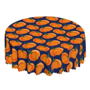 Imagem de NeuKim Toalha de mesa de outono laranja abóbora azul toalha de mesa redonda 152 cm capa de toalha de mesa de ação de graças tapete à prova de derramamento para cozinha, festa, jantar, decoração de