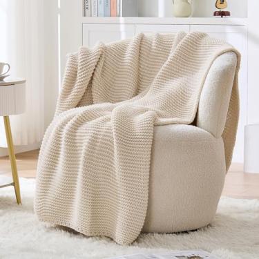 Imagem de Cobertor de malha para sofá, cobertor bege, macio, confortável, elástico, reversível, cobertor de malha liga para cama, 152 x 203 cm, bege claro