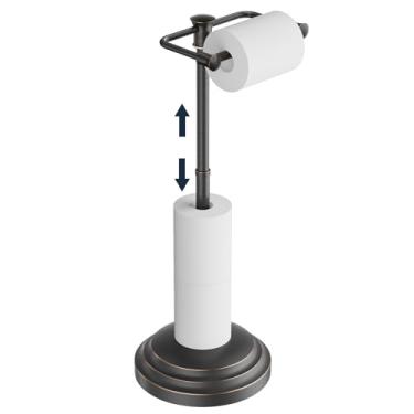 Imagem de Kroias Suporte de papel higiênico de banheiro, suporte de papel higiênico de bronze polido a óleo, suporte de rolo giratório de aço inoxidável, altura ajustável (38 cm a 69 cm)