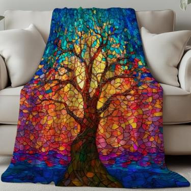 Imagem de GLOBLELAND Árvore da Vida Manta de Flanela Macio, Aconchegante, Árvore Colorida, Lavável, Felpudo, para Casa, Escritório, Quarto, Cama, Sofá, Cadeira Presente