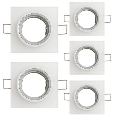 Imagem de Kit 5 Spot Taschibra Quadrado Embutir Vidro Jateado SP23 Mr16 Bivolt