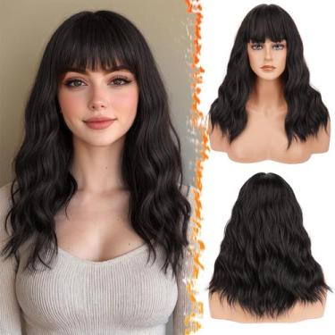 Imagem de Peruca BARSDAR Wavy Dark Brown 45cm com franja de fibra sintética