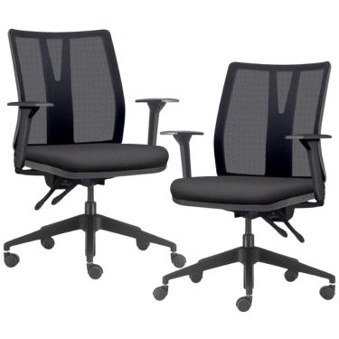 Imagem de Kit 2 Cadeiras de Escritório Giratória Diretor Flow F02 Base Preta Linho Grafite - Lyam Decor