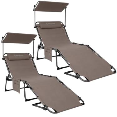 Imagem de KingCamp Espreguiçadeira dobrável para uso externo com orifício para o rosto e cúpula, cadeira de bronzeamento de 5 posições ajustável portátil resistente para praia, pátio, piscina com travesseiro e