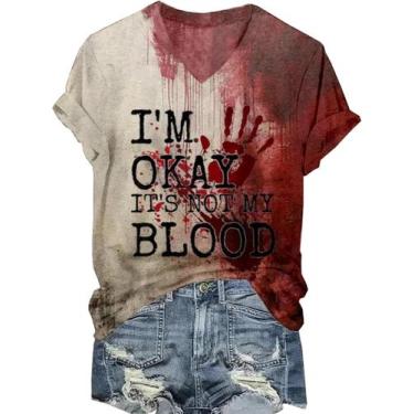Imagem de Camiseta TOTWOW Bloody com decote em V estampada de Halloween