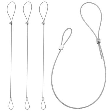 Imagem de Hordion Pacote com 4 cabos de trinco para portão, 48 cm, aço inoxidável, ajustável, para cercas de metal, madeira, jardim, quintal, porta, cerca, portão, abridor, prata