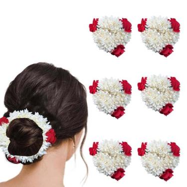 Imagem de Acessórios de cabelo com flores artificiais Scrunchies Mogra Gajra x6 