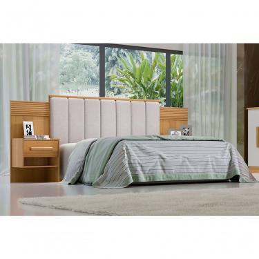Imagem de Cabeceira Para Cama De Casal Ripada Irís Estofada Com 2 Mesas De Cabeceira D Doro