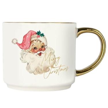 Imagem de Sweet Water Decor Caneca de café de Papai Noel, caneca de Natal da China de 400 ml com alça dourada, copo grande de inverno para café, chá e chocolate quente, presentes de meia para mulheres