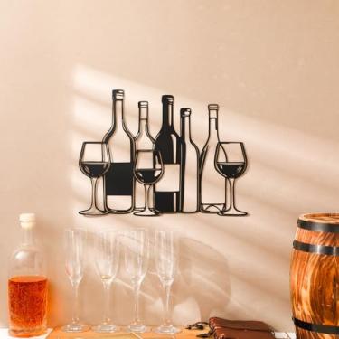 Imagem de LEIFIDE Decoração de parede de vinho de metal, imagens italianas, decoração de parede de cozinha, 35 x 29 cm, placa de garrafa e taça de vinho para cozinha, restaurante, bar, casa