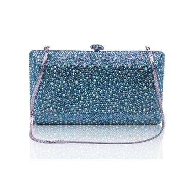 Imagem de Bolsa feminina de pedra de cristal AB de zircão azul elegante e exclusiva com strass para festa noturna, bolsa de mão de noiva de pedra de luxo