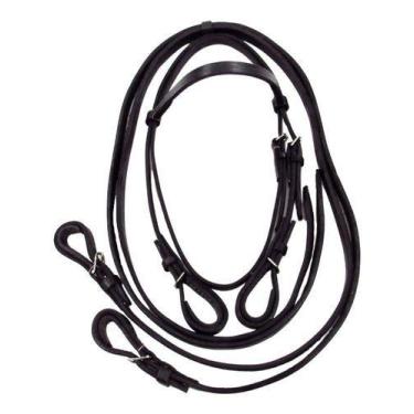 Imagem de Kit Cabeçada Princesinha e Rédea de Couro Aberta Preto Para Cavalo - C