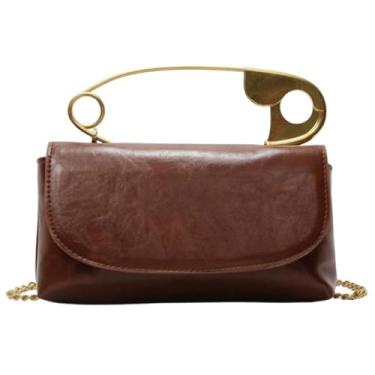 Imagem de Bolsa feminina moderna 2025 com clipe de papel, pequena alça superior, bolsa Hobo, bolsa tiracolo de couro sintético, bolsa de ombro, Marrom, free, Bolsa de ombro