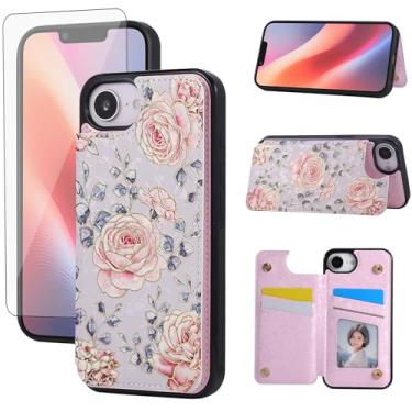 Imagem de Asuwish Capa de celular para iPhone 16e/SE 2025/SE 4 carteira com protetor de tela flor de luxo suporte para cartão i Phone16e i16e 16 e SE4 4ª geração 16eCase mulheres meninas pastoral rosa