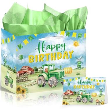 Imagem de Falueqg Trator Party Fvors – Sacos de papel de embrulho para presente de guloseimas de trator verde com tema de fazenda, decorações de aniversário para meninos, celebrações, artigos de festa de Natal