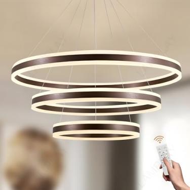 Imagem de Luminária pendente LED redonda moderna, regulável, marrom, com controle remoto, altura ajustável, 3000K 6000K, luminária de teto para hall de entrada, sala de estar, quarto, cozinha, ilha (Ø