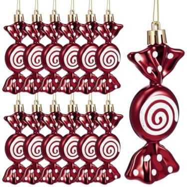 Imagem de Threan 12 peças de enfeites de doces de Natal pendurados com glitter, decoração de bengala doce, árvore de Natal, enfeite de hortelã-pimenta com corda dourada para decoração de Natal e Halloween