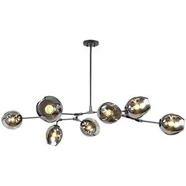 Imagem de Lustre E27 Nordic Glass Ball Chandelier Altura ajustável, Lustre preto fosco, E26 Metal Hand Blow Branches Pendant Light, Luminárias de globo de meados do século de 79"