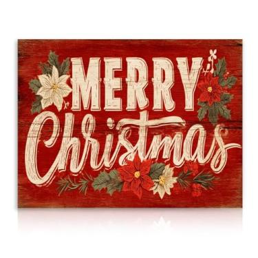 Imagem de Dazzlewall Arte de parede de Natal vermelha, placa de pintura de parede de Feliz Natal, impressão de pôster de Natal para quarto, sala de estar, banheiro, imagem de parede festiva, 41 x 30 cm, sem