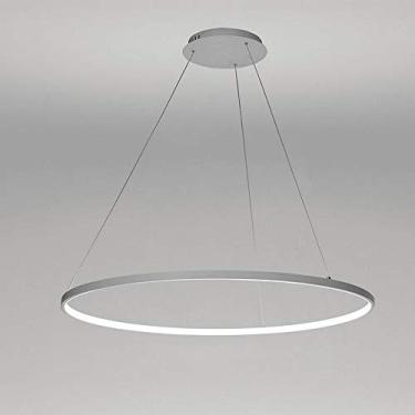 Imagem de 1-Luminária Pendente Circular, Lustre LED de Metal Acrílico Moderno Suspenso Ajustável Luz Pendente para Sala de Estar, Quarto, Cozinha, Branco + Luz Branca-60cm