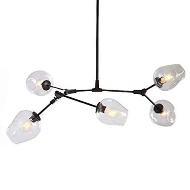 Imagem de Lustres, Lustre Industrial Moderno, Luminária Pendente Ajustável de Teto Dourado 3S Moderna para Cozinha Sala de Estar Quarto/Transparente./5S