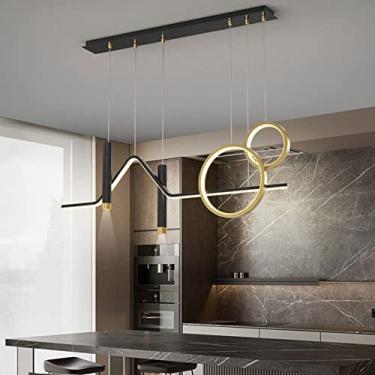 Imagem de Lustre LED, Luminária Longa Minimalista, Lustre Spotlight, Mesa de Cozinha, Estudo e Escritório, Controle Remoto e Regulável, Preto e Dourado 83cm, 32,6 pol.