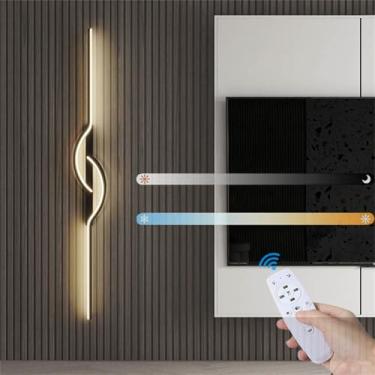 Imagem de Luminária de parede moderna regulável com controle remoto LED para ambientes internos, luminária de parede decorativa para quarto, corredor minimalista, abajur de acrílico, arandela longa de
