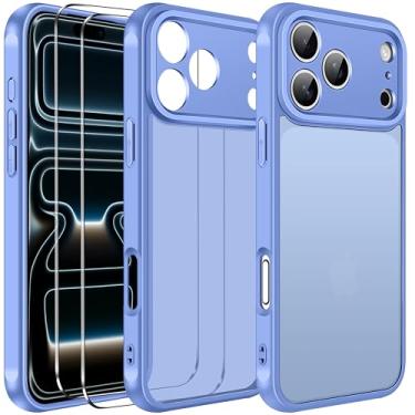 Imagem de ivoler Capa 3 em 1 para iPhone 17 Pro de 6,3 polegadas 2025 com 2 protetores de tela de vidro temperado [proteção de grau militar], parte traseira translúcida fosca para iPhone 17 Pro - azul claro