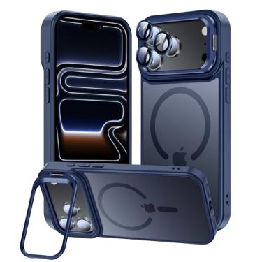 Imagem de TOBOVON Capa para iPhone 17 Pro Max, compatível com MagSafe, com suporte de anel de câmera integrado e protetor de lente, capa magnética fina translúcida fosca de grau militar com proteção contra