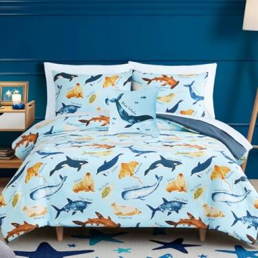 Imagem de Conjunto de edredom infantil casal para meninos, foguete espacial que brilha no escuro, 1 edredom, 1 travesseiro decorativo, 2 fronhas