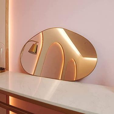 Imagem de Espelho de banheiro montado na parede Espelho irregular decoração na sala de estar quarto entrada, espelho de parede com moldura de metal, espelho de vaidade assimétrico 37 x 63 cm 51 x 76 cm espelho