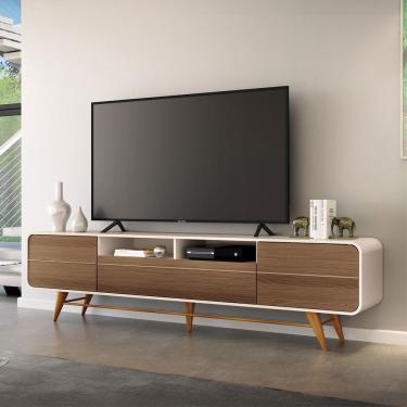 Imagem de Rack Bancada de TV 85 Pol 220cm Época Castanho/Off - HB Móveis