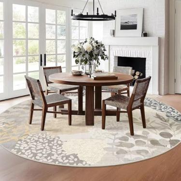 Imagem de DEXDE Tapete redondo grande de 2,7 m, lavável, tapete circular, floral, boho de pelo baixo, antiderrapante, para quarto, banheiro, entrada, quarto de crianças, escritório, sala de jantar, cinza