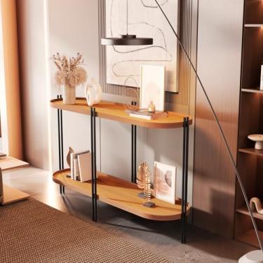 Imagem de Aparador Manhattan Industrial, Madeira MDF com Acabamento em Couro, 111x80x36.5cm, Estrutura Metálica Preta, 2 Prateleiras, Montagem Fácil, para Sala de Estar e Jantar (Freijó/Preto)