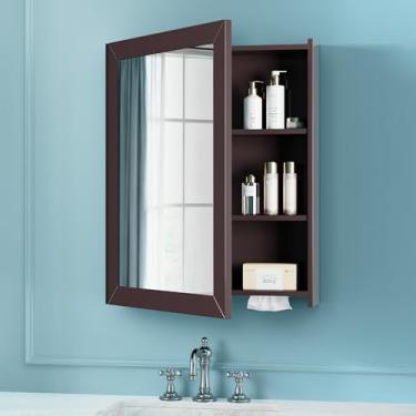 Imagem de Armário de espelho de banheiro – Grande porta única 61 x 76 cm armário de parede armário de espelho de banheiro com compartimento para lenços faciais e área de armazenamento multifuncional