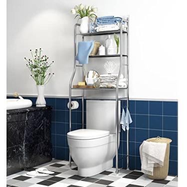 Imagem de ZMDZA prateleira de metal para armário de vaso sanitário prateleira de máquina de lavar cozinha rack sem perfurador suporte de prateleira de chão rack de canto (cor: prata, tamanho: 68 * 25 * 163 cm