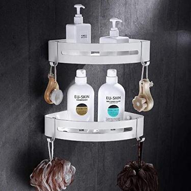 Imagem de Prateleiras de parede, suporte de canto de banheiro, branco, sem pregos, prateleira de cosméticos com alavanca única, prateleira de banheiro, prateleira de chuveiro, prateleira de canto de alumínio