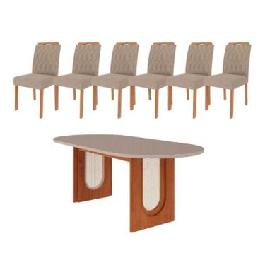 Imagem de Conjunto de Jantar Mesa Valentina 2,10 OVAL com 6 Cadeiras Paola Wood Cinamomo/Off/Mad/Linho Bege