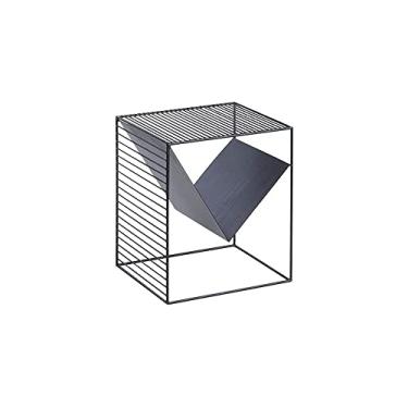 Imagem de Mesa lateral simples prateleira de armazenamento de revistas quarto sala de estar varanda jardim mini prateleira quadrada mesa de centro de ferro (cor: branco) (preto)
