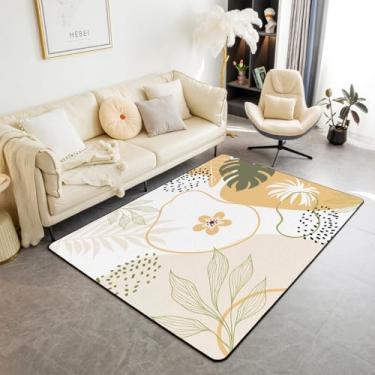 Imagem de Tapete Taupe Cute Leaf Flower Tapetes para sala de estar | Boho Circle Tapete de área grande 12 x 18 cm, lavável, antiderrapante, redondo, folhas botânicas, tapete abstrato para sala de jogos, sala de