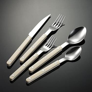 Imagem de Conjunto de talheres para jantar, 80 peças, conjunto de talheres de cabo vermelho, para talheres de aço inoxidável 16, espelho durável, polido para casa, cozinha, restaurante, casamento, festa, férias