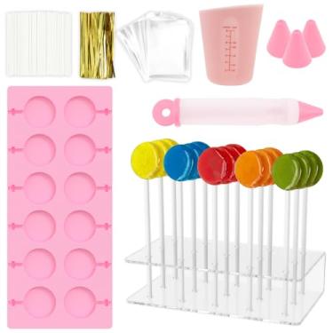 Imagem de Kit de fabricação de pirulito de silicone com 304 peças, molde de pirulito para doces inspirar criatividade, kit pop de bolo para assar (rosa, conjunto de 304 peças)