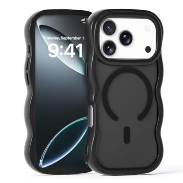 Imagem de Scricor Capa para iPhone 17 Pro de 6,3 polegadas, linda moldura ondulada e encaracolada compatível com Magsafe Capa traseira rígida translúcida fosca transparente à prova de choque para mulheres e