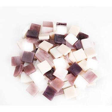 Imagem de Mosaico Tiles 270 peças/200 g pacote de materiais de mosaico de vidro colorido para decoração de casa, artesanato faça você mesmo, pratos, molduras, vasos de flores – azulejos quadrados de 1 x 1 cm (nuvens roxas)