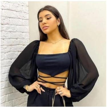 Imagem de Cropped manga longa tule - Donna gata