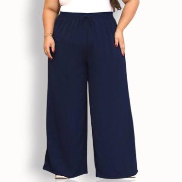 Imagem de Calça Pantalona Wide Leg Plus Size soltinha Debalê, Azul marinho, G3