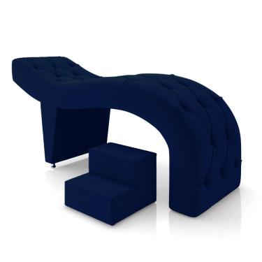 Imagem de Maca de Estética para Massagem Cílios Fixa Lash Estofada com Escada Veludo Azul G83 - Gran Belo