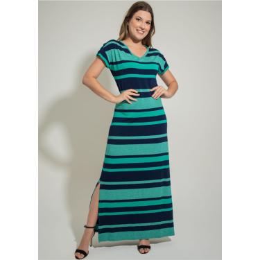 Imagem de Vestido Longo Pau a Pique Listrado Verde e Azul Marinho