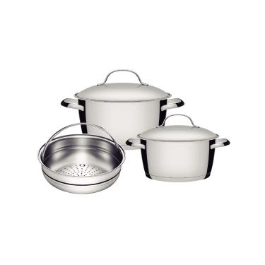 Imagem de Jogo de Panelas Tramontina Allegra em Aço Inox com Fundo Triplo 3 Peças