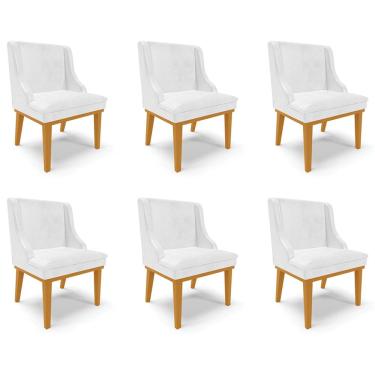 Imagem de Kit 6 Cadeiras Decorativas Sala de Jantar Base Fixa de Madeira Firenze PU Branco Brilho/Castanho G19 - Gran Belo